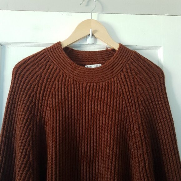 Dex Rib Knit Long Sleeve Crewneck Sweater Gold Button Detail Toffee Brown Sz S - Picture 2 of 12